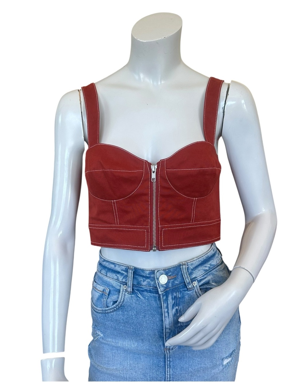 Tularosa Lovelle Brick Red Bustier Sleeveless Corset Crop Top Size Small